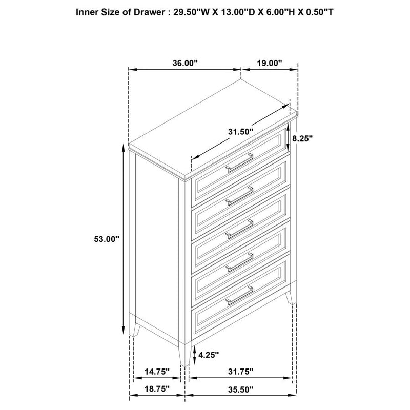 Marielle 5-drawer Bedroom Chest Distressed White-zoom-