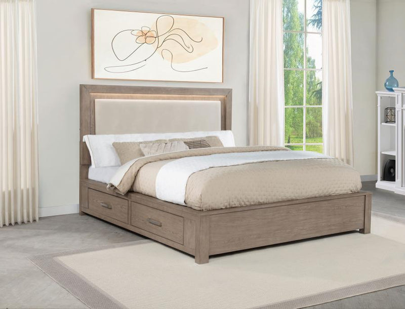 Kenora 56-inch Eastern King LED Storage Bed Barley Brown-zoom-