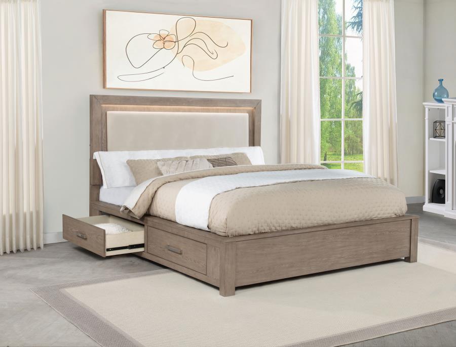 Kenora 56-inch Eastern King LED Storage Bed Barley Brown-zoom-3
