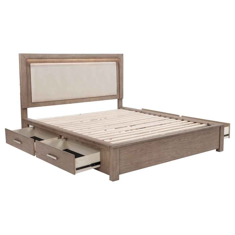 Kenora 56-inch Eastern King LED Storage Bed Barley Brown-zoom-1