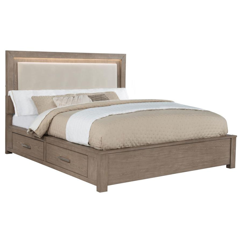 Kenora 56-inch Eastern King LED Storage Bed Barley Brown-zoom-