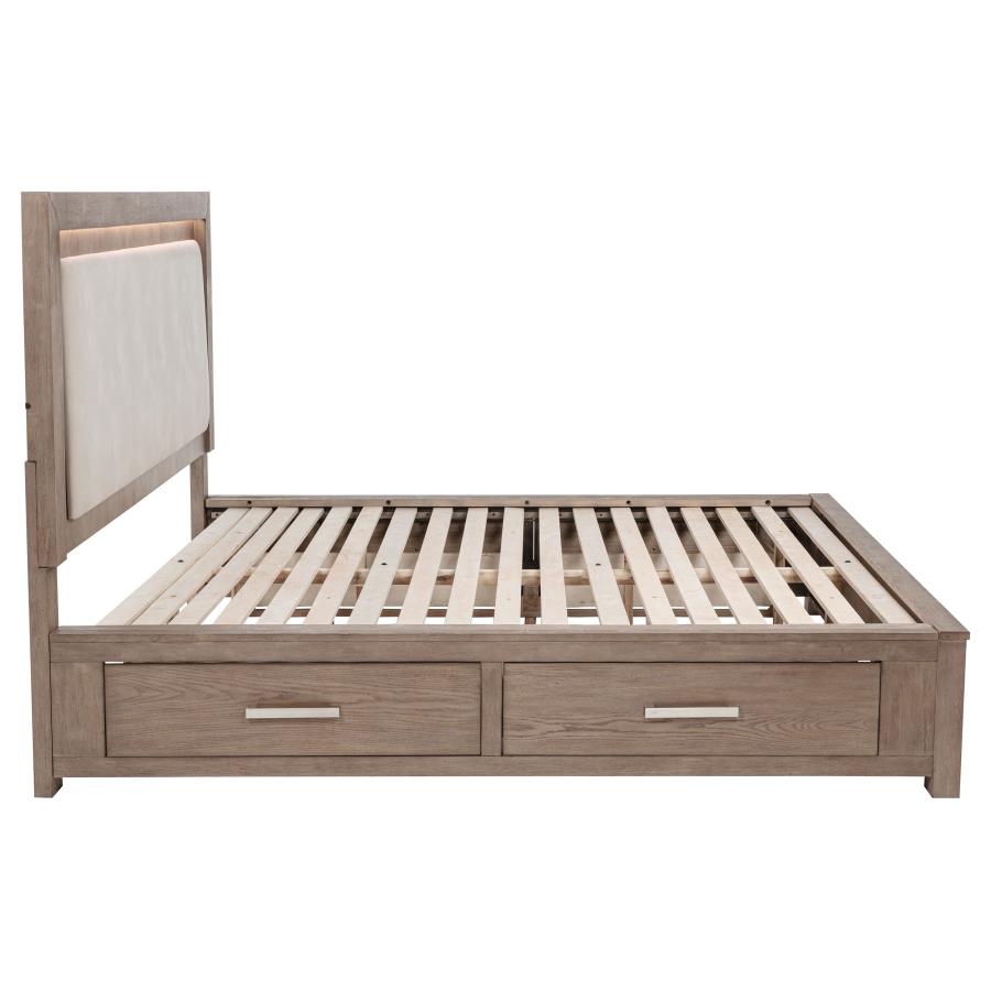 Kenora 56-inch Eastern King LED Storage Bed Barley Brown-9