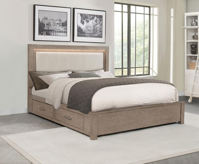 Kenora 56-inch California King LED Storage Bed Barley Brown-zoom-