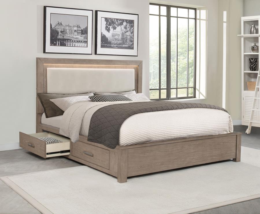 Kenora 56-inch California King LED Storage Bed Barley Brown-3