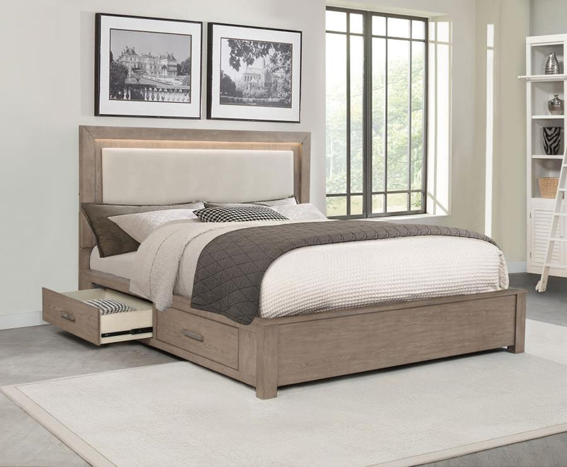 Kenora 56-inch California King LED Storage Bed Barley Brown-zoom-