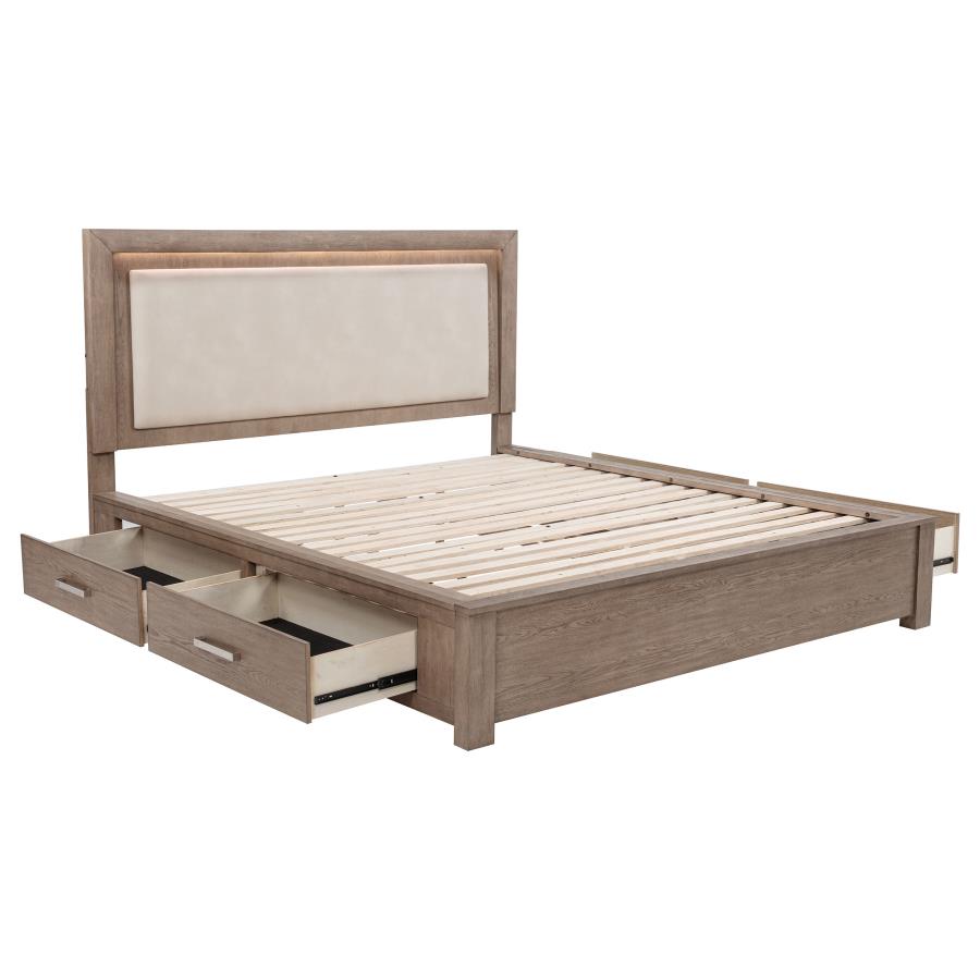 Kenora 56-inch California King LED Storage Bed Barley Brown-1
