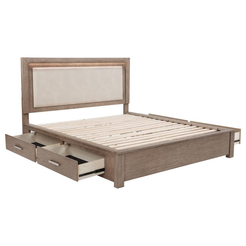 Kenora 56-inch California King LED Storage Bed Barley Brown-zoom-