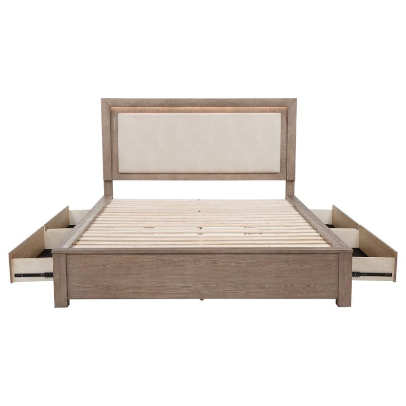 Kenora 56-inch California King LED Storage Bed Barley Brown-zoom-