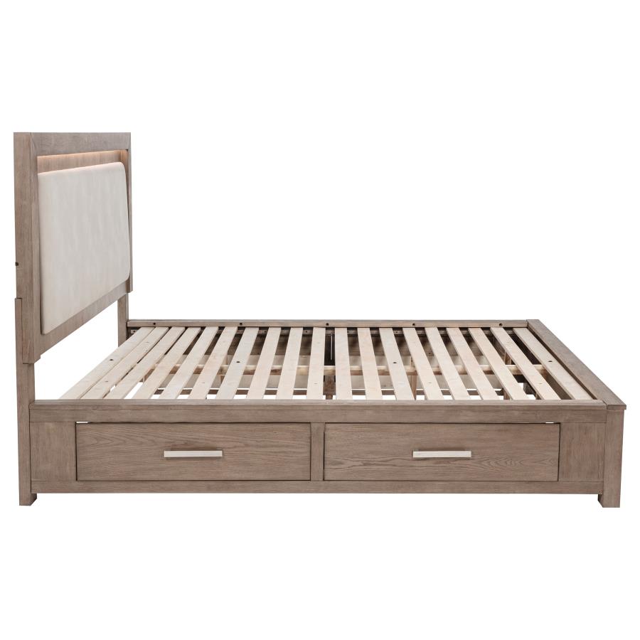 Kenora 56-inch California King LED Storage Bed Barley Brown-zoom-9