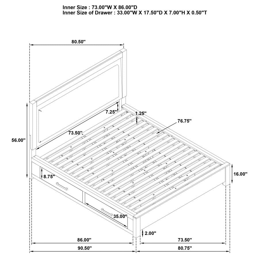 Kenora 56-inch California King LED Storage Bed Barley Brown-14
