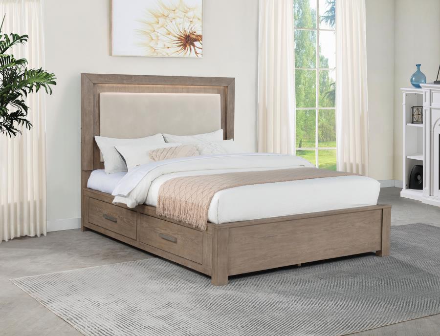 Kenora 56-inch Queen LED Storage Bed Barley Brown-2