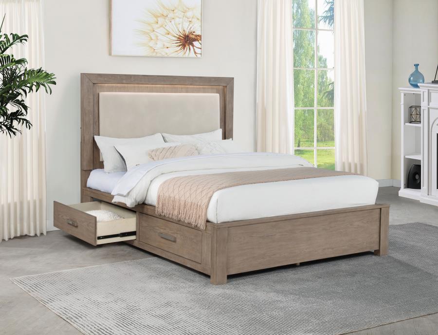 Kenora 56-inch Queen LED Storage Bed Barley Brown-3