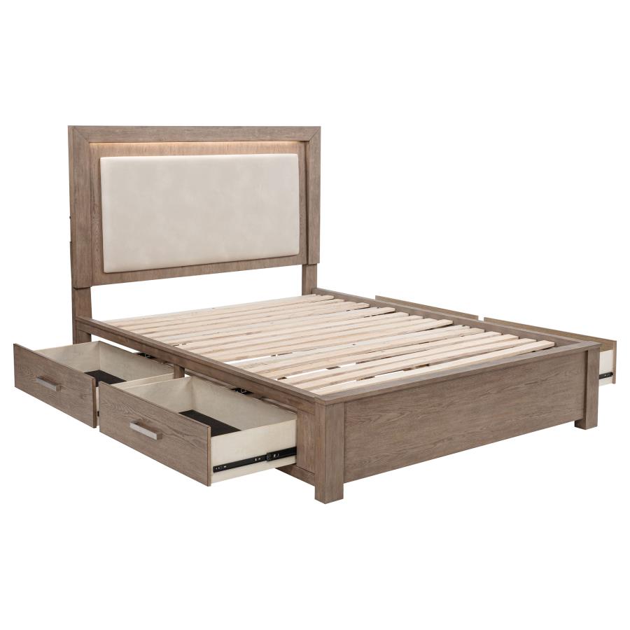 Kenora 56-inch Queen LED Storage Bed Barley Brown-zoom-1