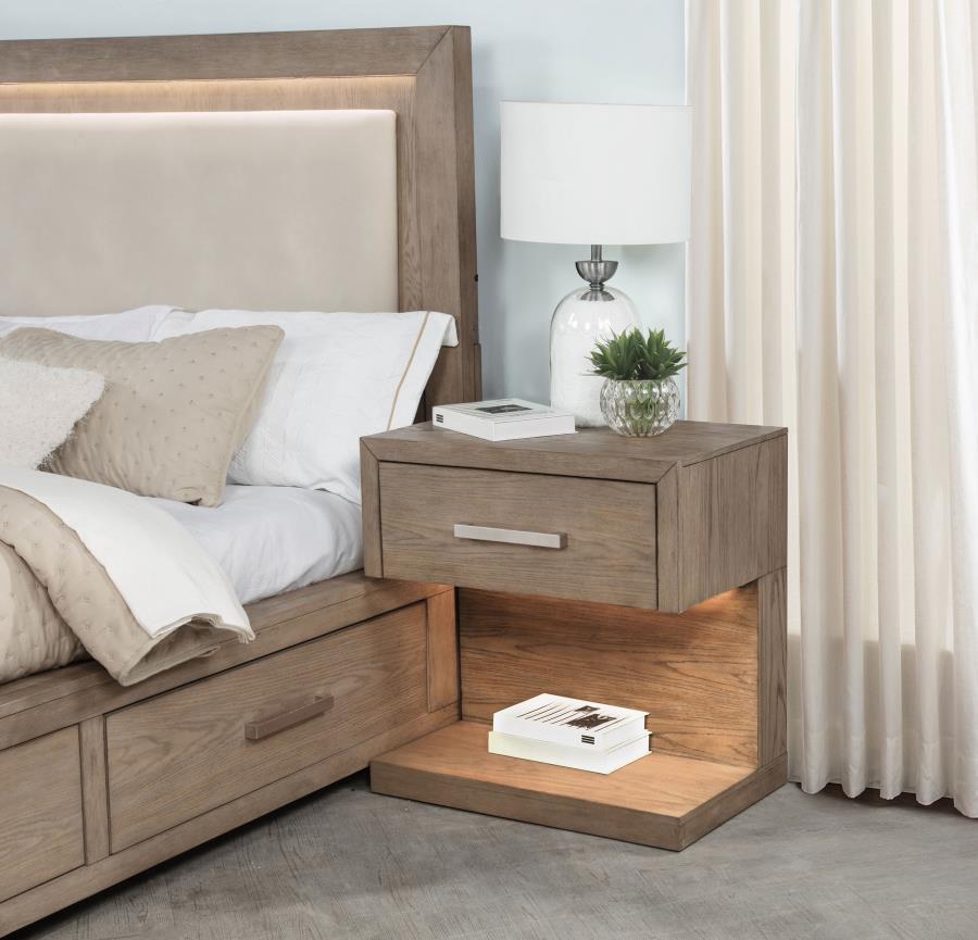 Kenora 1-drawer Nightstand Bedside Table Barley Brown-zoom-2