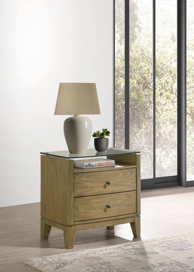 Granada 2-drawer Glass Top Nightstand Natural Pine-zoom-