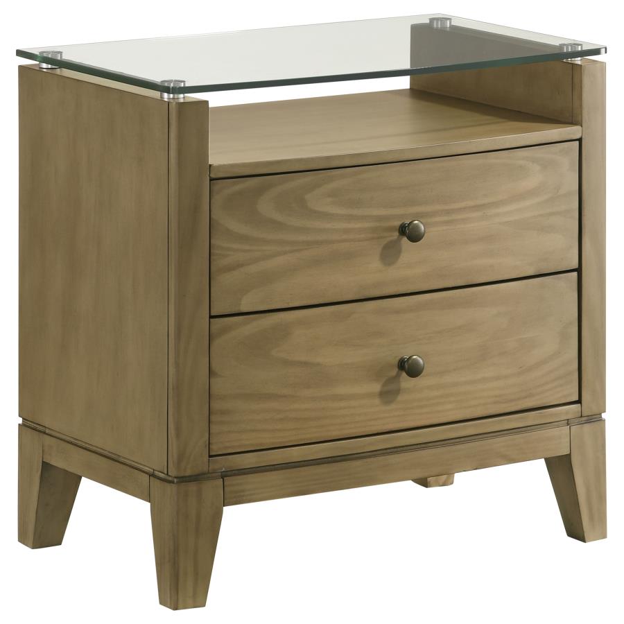 Granada 2-drawer Glass Top Nightstand Natural Pine-zoom-1