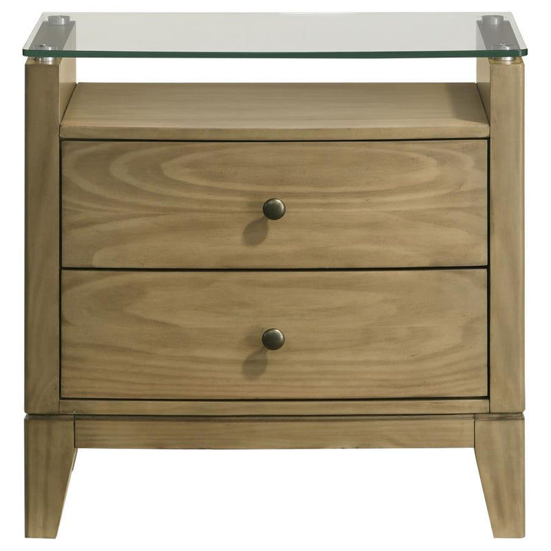 Granada 2-drawer Glass Top Nightstand Natural Pine-zoom-