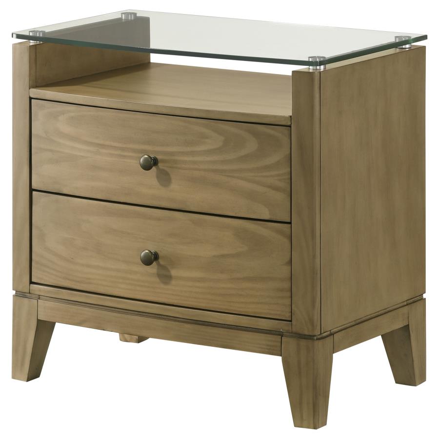 Granada 2-drawer Glass Top Nightstand Natural Pine-zoom-4