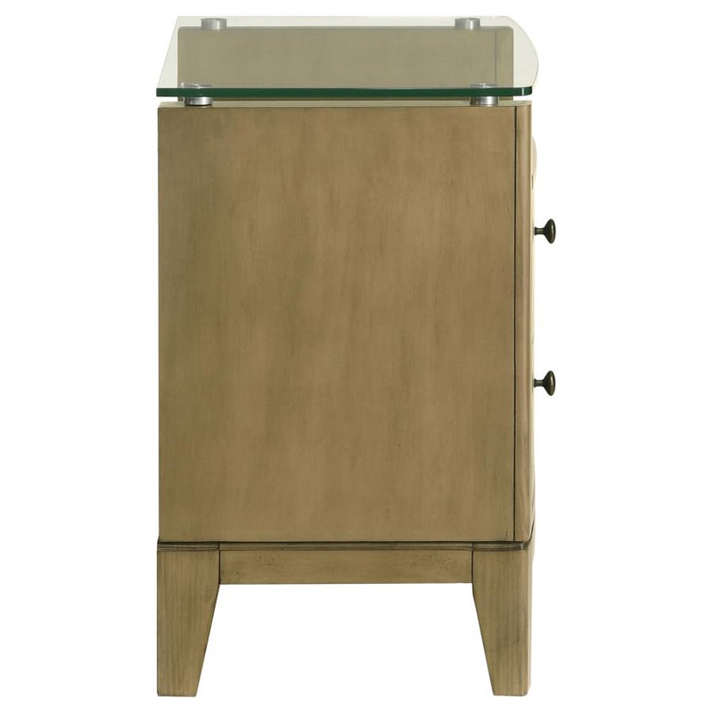 Granada 2-drawer Glass Top Nightstand Natural Pine-zoom-