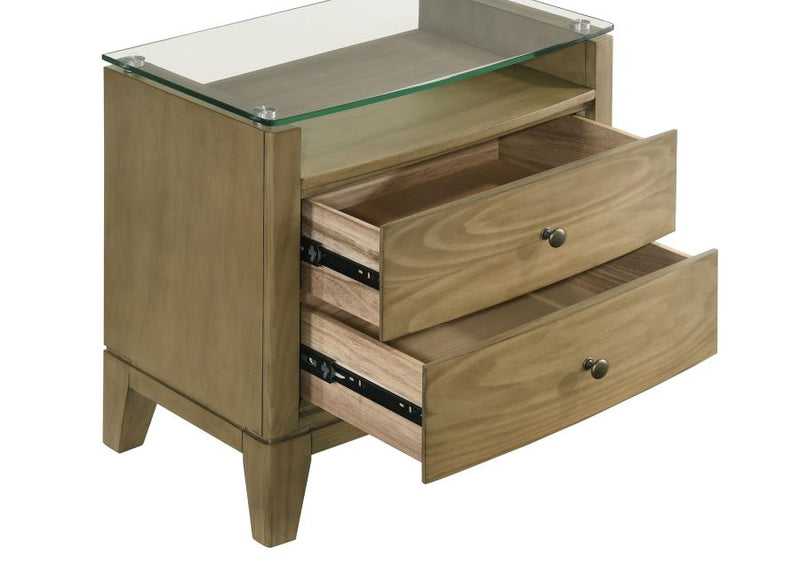 Granada 2-drawer Glass Top Nightstand Natural Pine-zoom-