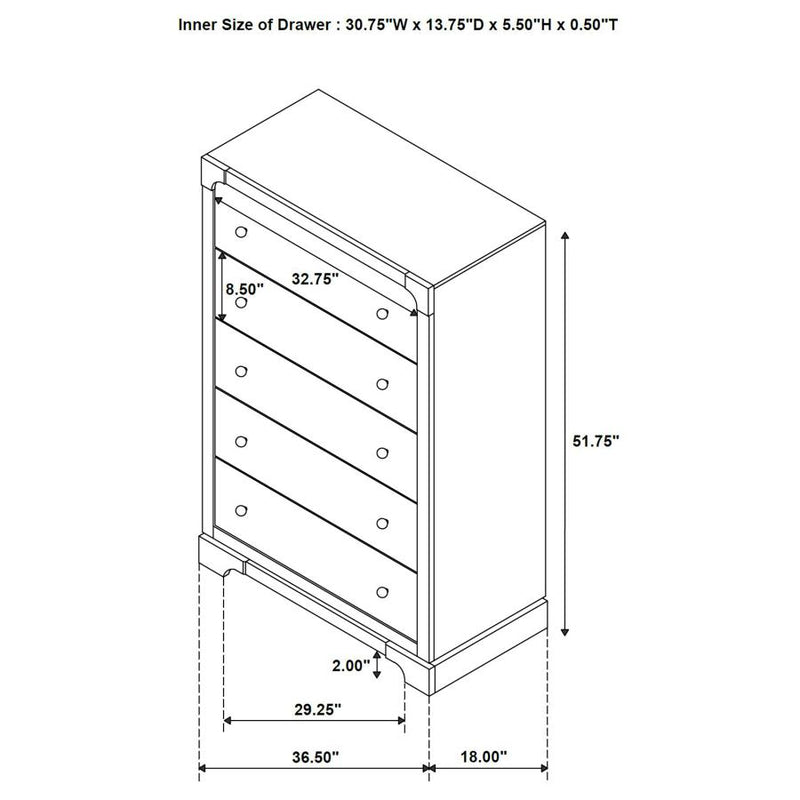 Gran Park 5-drawer Bedroom Chest of Drawers Dark Cocoa-zoom-