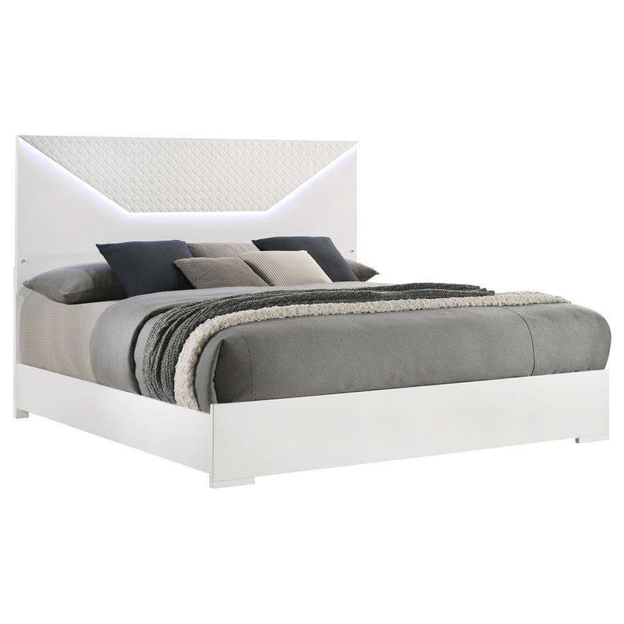 Ives Eastern King Panel Bed LED Headboard White High Gloss-zoom-3