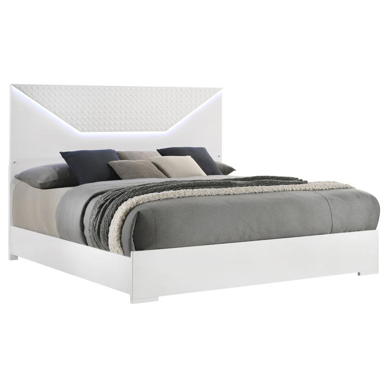 Ives Eastern King Panel Bed LED Headboard White High Gloss-zoom-