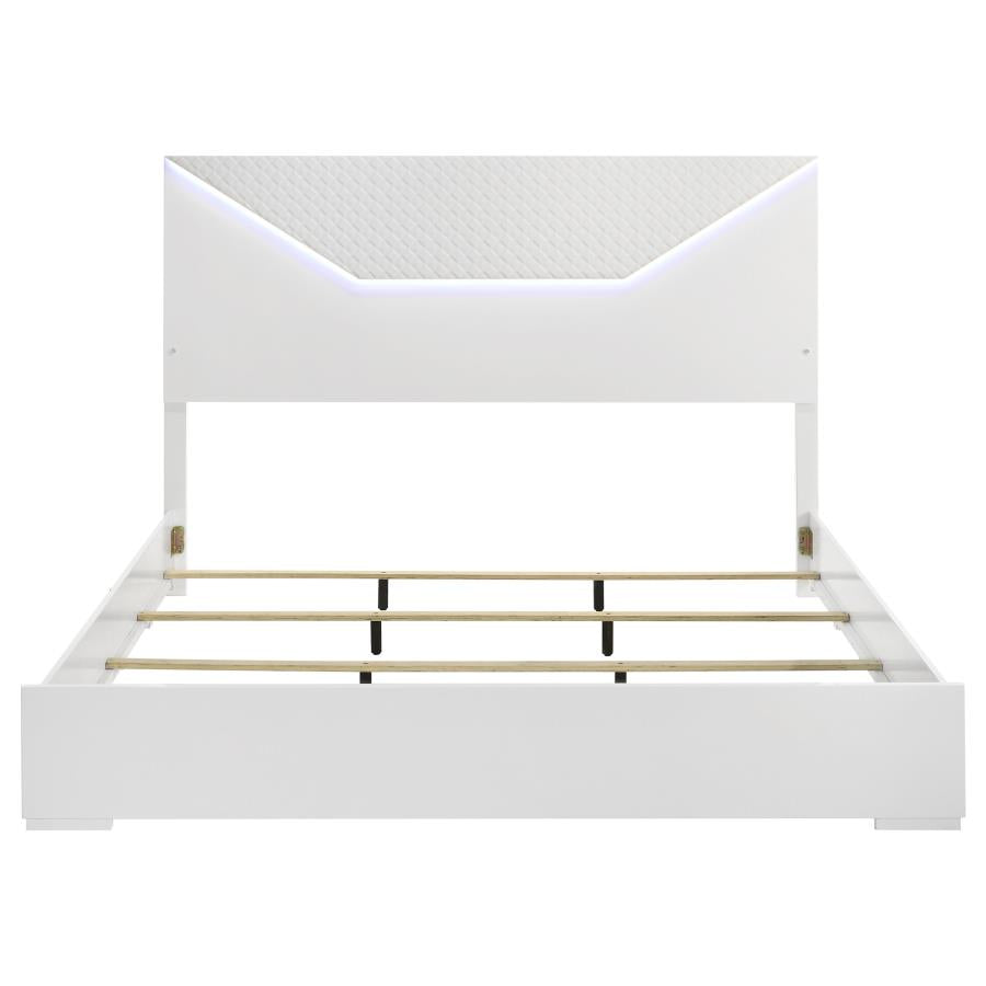 Ives Eastern King Panel Bed LED Headboard White High Gloss-zoom-4