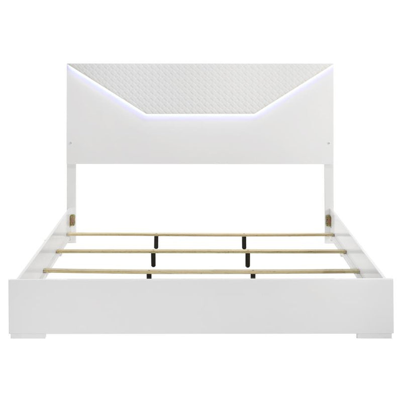 Ives Eastern King Panel Bed LED Headboard White High Gloss-zoom-