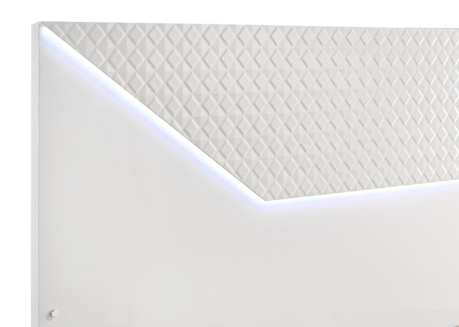 Ives Eastern King Panel Bed LED Headboard White High Gloss-zoom-7