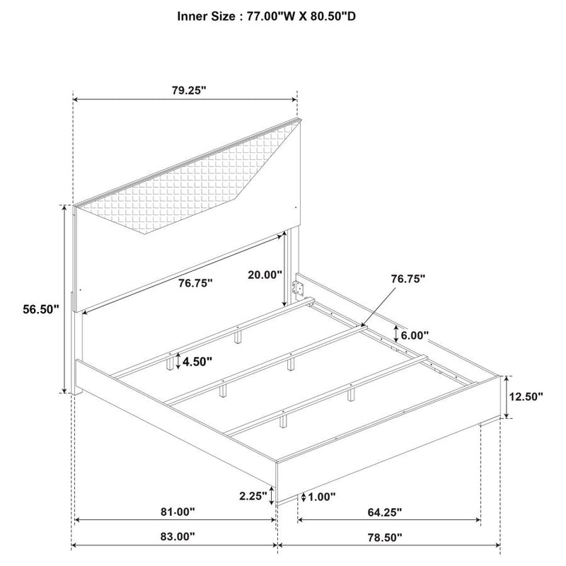 Ives Eastern King Panel Bed LED Headboard White High Gloss-zoom-