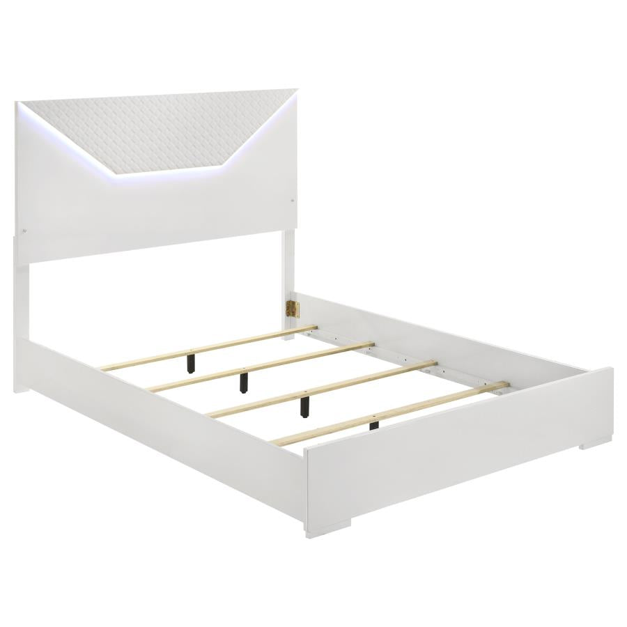 Ives Queen Panel Bed LED Headboard White High Gloss-1