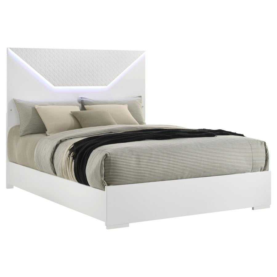 Ives Queen Panel Bed LED Headboard White High Gloss-zoom-3