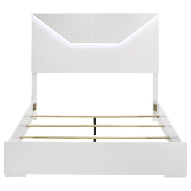 Ives Queen Panel Bed LED Headboard White High Gloss-zoom-