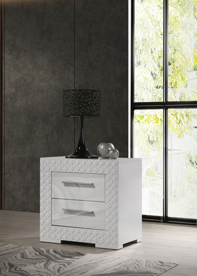 Ives 2-drawer Nightstand Bedside Table White High Gloss-zoom-2