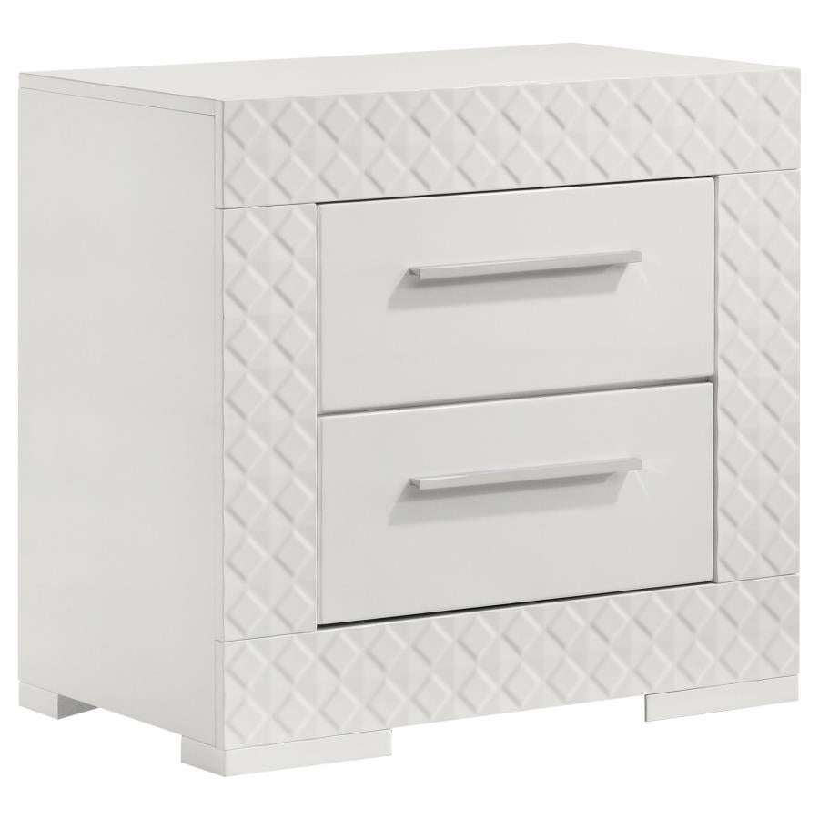 Ives 2-drawer Nightstand Bedside Table White High Gloss-1
