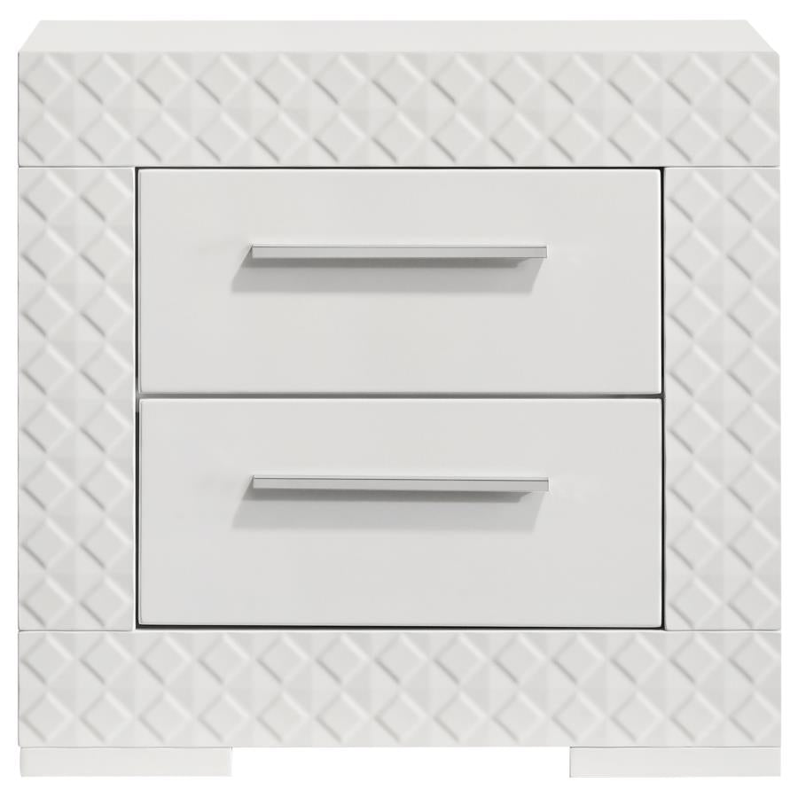 Ives 2-drawer Nightstand Bedside Table White High Gloss-3