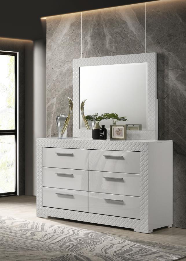 Ives 6-drawer Dresser and Mirror White High Gloss-zoom-2