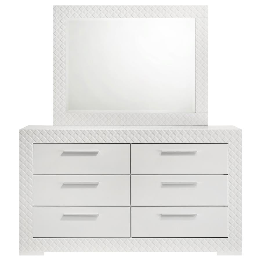 Ives 6-drawer Dresser and Mirror White High Gloss-3
