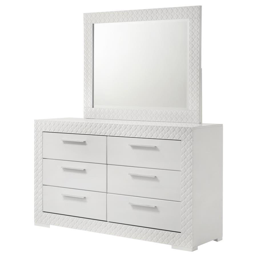 Ives 6-drawer Dresser and Mirror White High Gloss-zoom-4