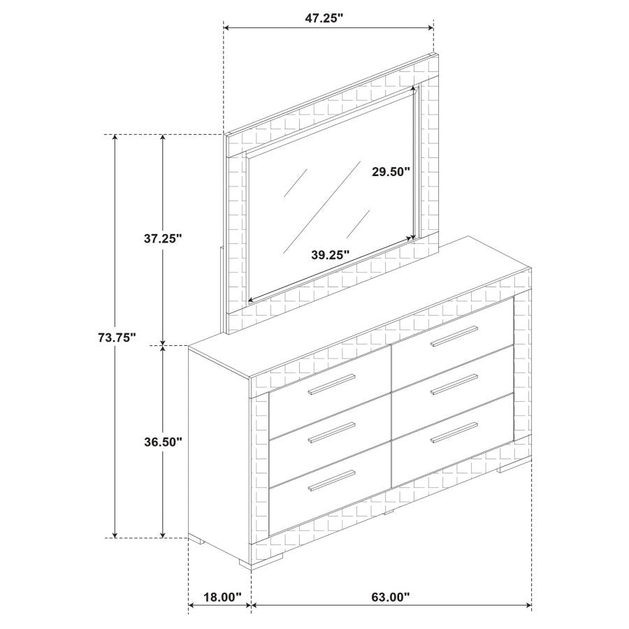 Ives 6-drawer Dresser and Mirror White High Gloss-13