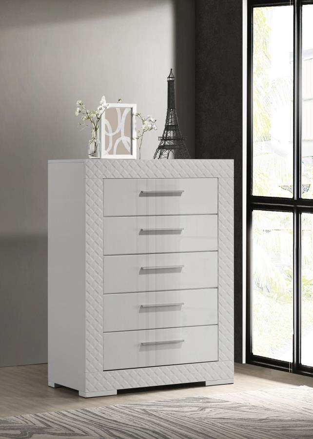 Ives 5-drawer Bedroom Chest of Drawers White High Gloss-2