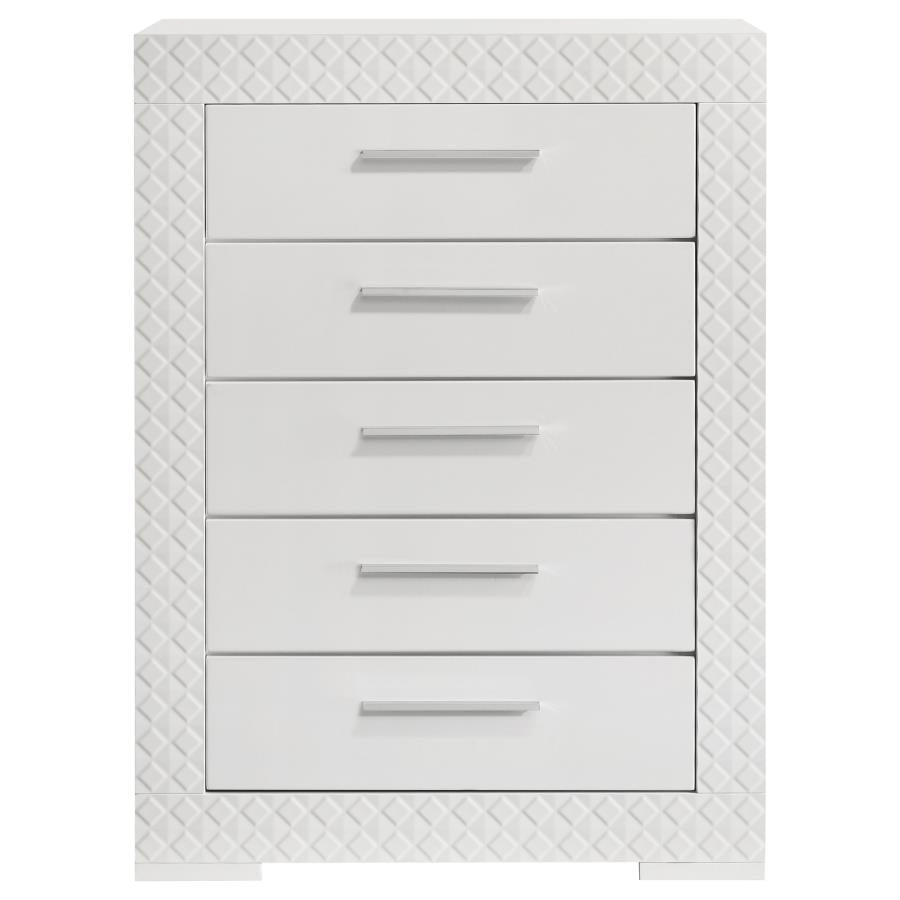 Ives 5-drawer Bedroom Chest of Drawers White High Gloss-3