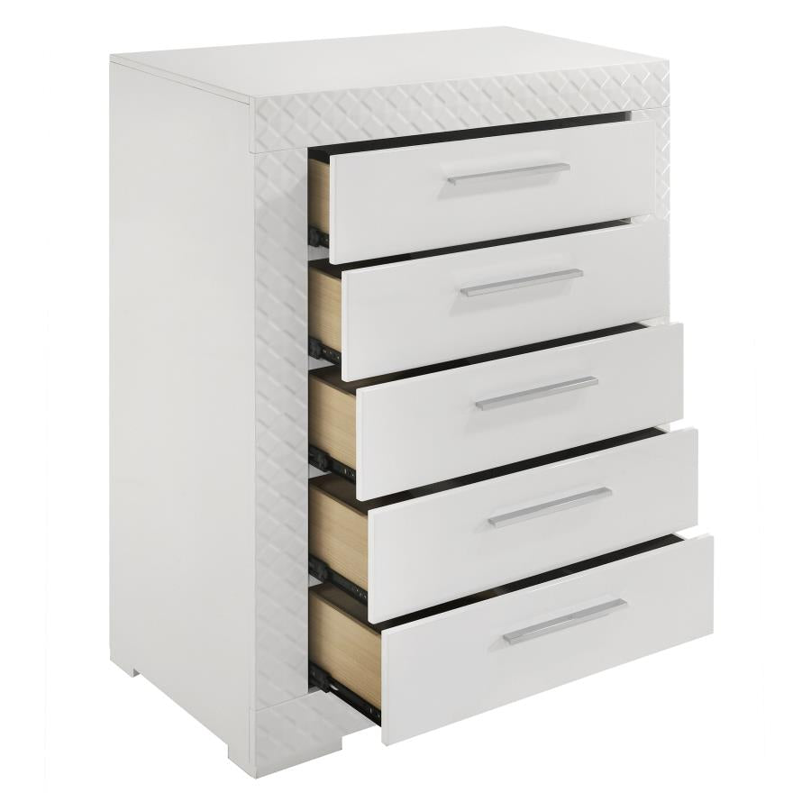 Ives 5-drawer Bedroom Chest of Drawers White High Gloss-zoom-10