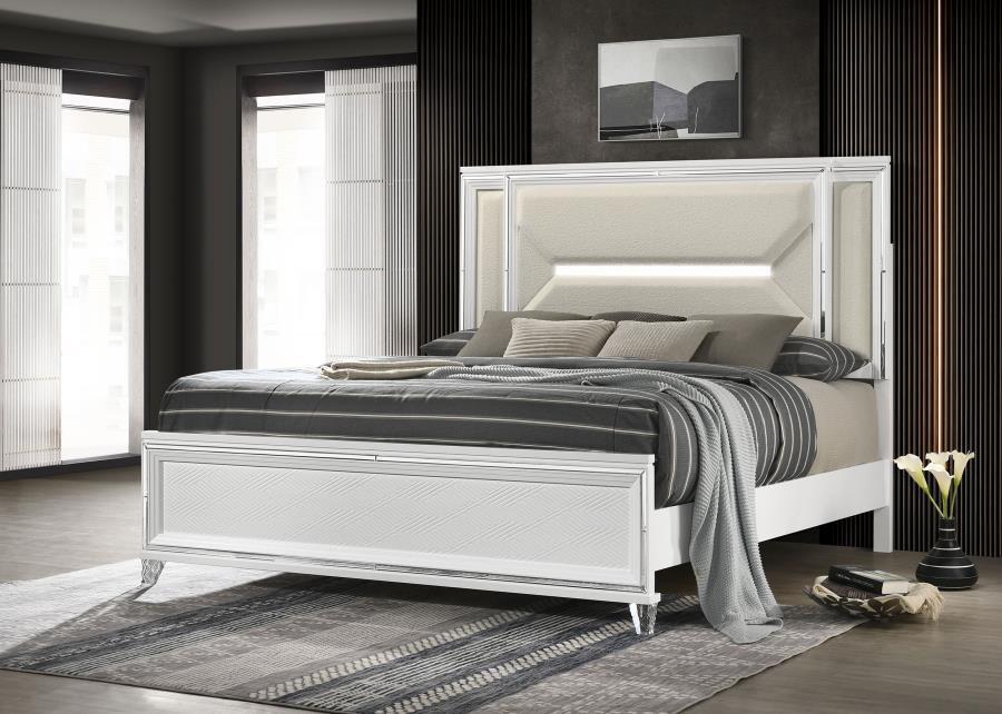 Marmore 64-inch Eastern King Panel Bed LED Headboard White-zoom-2