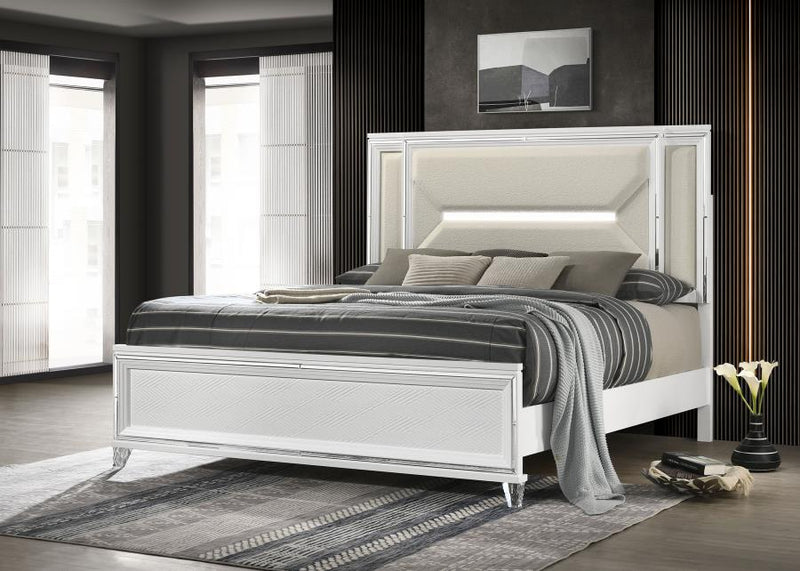 Marmore 64-inch Eastern King Panel Bed LED Headboard White-zoom-