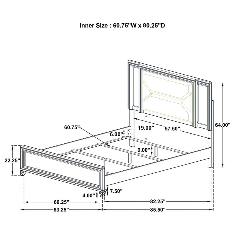 Marmore 64-inch Queen Panel Bed LED Headboard White-zoom-