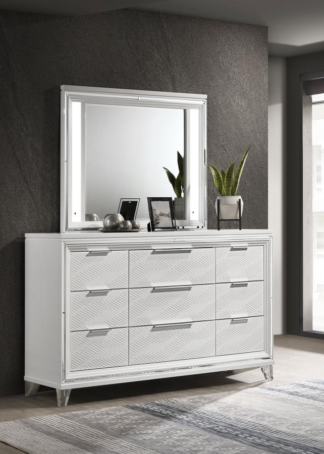 Marmore 9-drawer Dresser and LED Mirror White-2