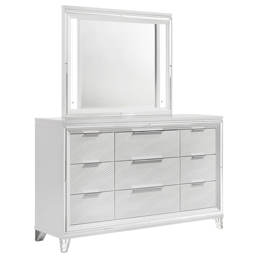Marmore 9-drawer Dresser and LED Mirror White-1