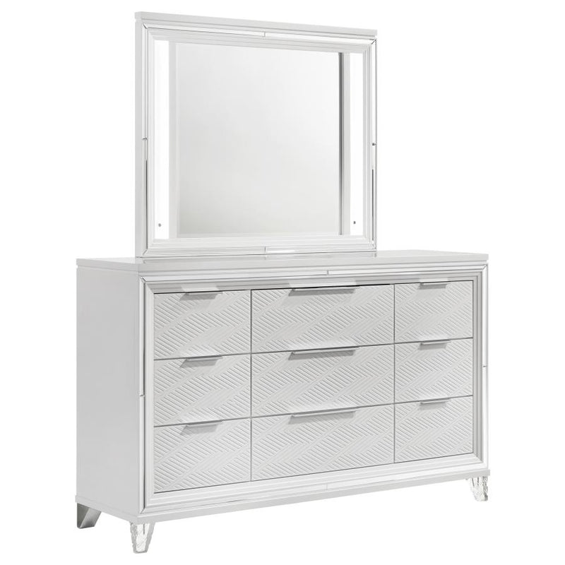 Marmore 9-drawer Dresser and LED Mirror White-zoom-